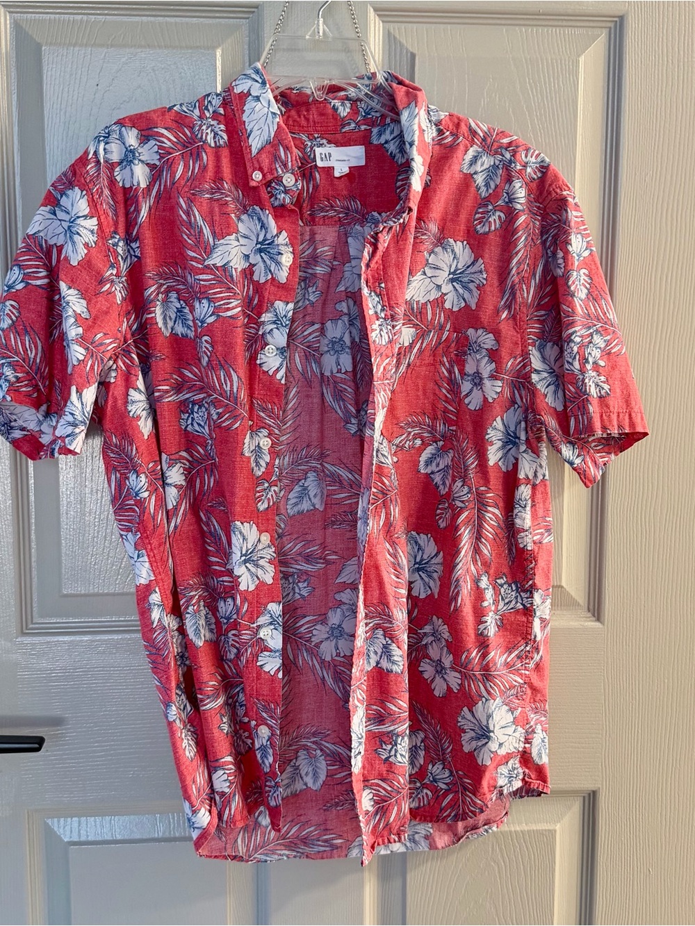 Men's GAP Red Floral Hawaiian Short-Sleeve Button-Up Shirt Size Large